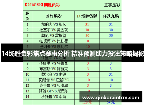 14场胜负彩焦点赛事分析 精准预测助力投注策略揭秘